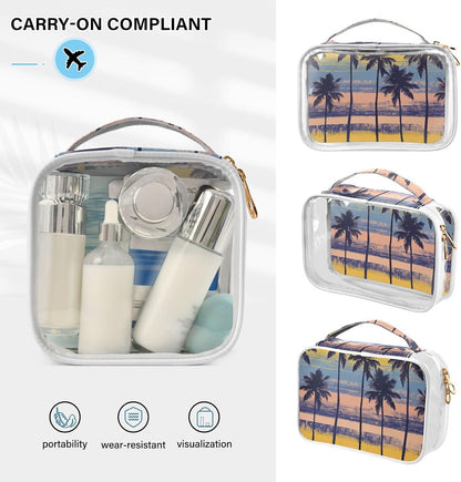 Clear Makeup Bag Approved Clear Travel Toiletry Bag with Zipper Waterproof Organizer Bags Transparent Cosmetic Pouch Traveling 2Pack Tile Color - Colors B