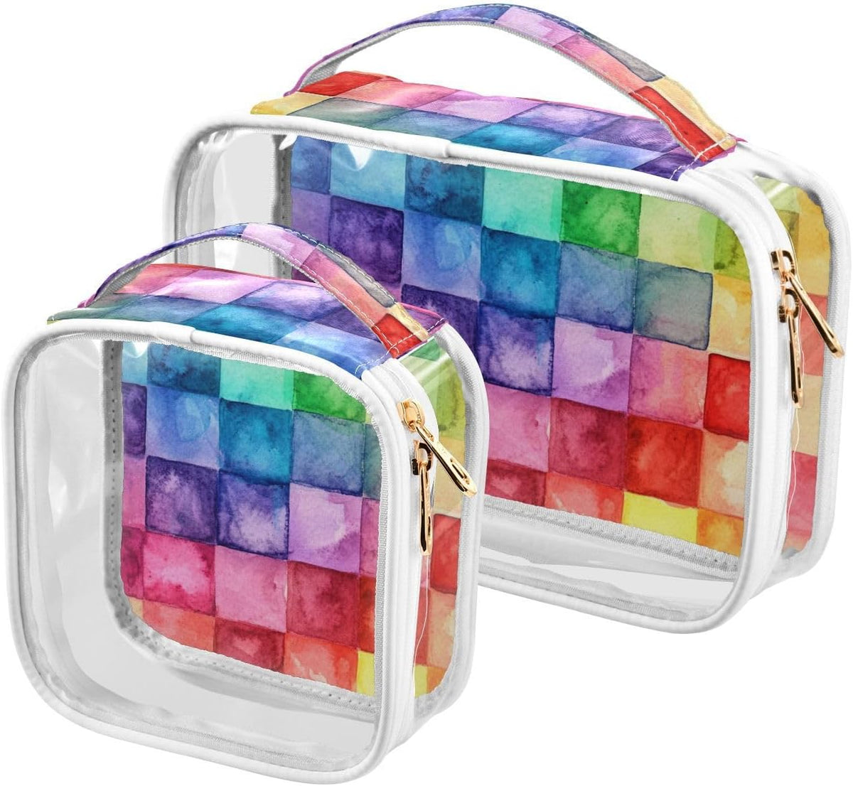 Clear Makeup Bag Approved Clear Travel Toiletry Bag with Zipper Waterproof Organizer Bags Transparent Cosmetic Pouch Traveling 2Pack Tile Color - Colors B