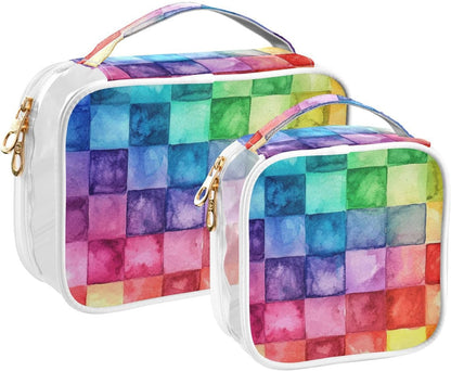 Clear Makeup Bag Approved Clear Travel Toiletry Bag with Zipper Waterproof Organizer Bags Transparent Cosmetic Pouch Traveling 2Pack Tile Color - Colors B