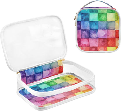 Clear Makeup Bag Approved Clear Travel Toiletry Bag with Zipper Waterproof Organizer Bags Transparent Cosmetic Pouch Traveling 2Pack Tile Color - Colors B