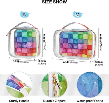 Clear Makeup Bag Approved Clear Travel Toiletry Bag with Zipper Waterproof Organizer Bags Transparent Cosmetic Pouch Traveling 2Pack Tile Color - Colors B