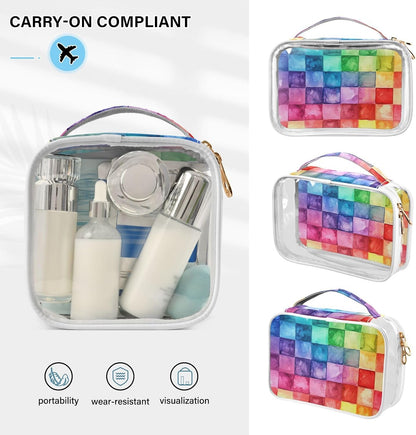 Clear Makeup Bag Approved Clear Travel Toiletry Bag with Zipper Waterproof Organizer Bags Transparent Cosmetic Pouch Traveling 2Pack Tile Color - Colors B
