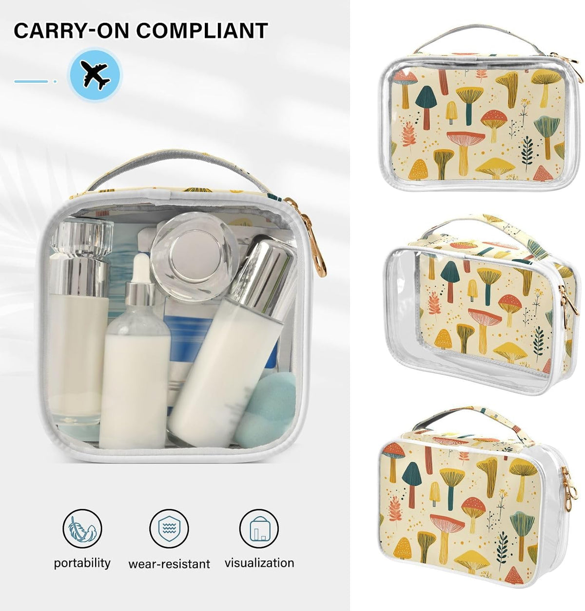 Clear Makeup Bag Approved Clear Travel Toiletry Bag with Zipper Waterproof Organizer Bags Transparent Cosmetic Pouch Traveling 2Pack Tile Color - Colors B
