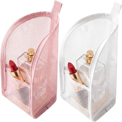 Standing Toiletry Bag, 2026 New Lightweight Foldable Travel Toiletry Bag, Waterproof Mesh Cosmetic Bag for Vacation, Portable Compact Toiletry Organizers for Weekends (White and Pink)
