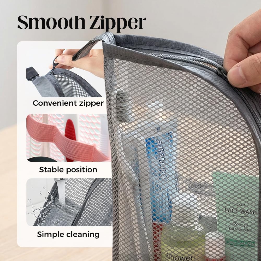 Standing Toiletry Bag, 2026 New Lightweight Foldable Travel Toiletry Bag, Waterproof Mesh Cosmetic Bag for Vacation, Portable Compact Toiletry Organizers for Weekends (White and Pink)