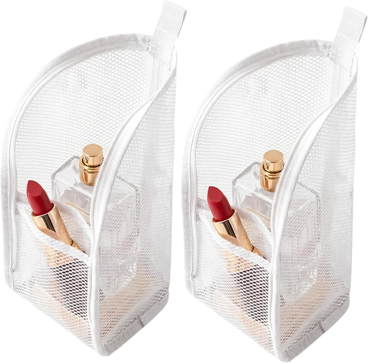 Standing Toiletry Bag, 2026 New Lightweight Foldable Travel Toiletry Bag, Waterproof Mesh Cosmetic Bag for Vacation, Portable Compact Toiletry Organizers for Weekends (White and Pink)