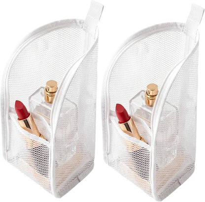Standing Toiletry Bag, 2026 New Lightweight Foldable Travel Toiletry Bag, Waterproof Mesh Cosmetic Bag for Vacation, Portable Compact Toiletry Organizers for Weekends (White and Pink)