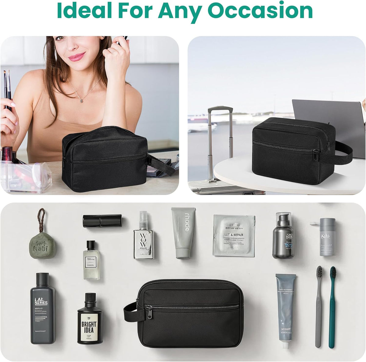 Travel Toiletry bag for Women and Men,Small Cosmetic Bag Hanging Lightweight Makeup Bag Small Tool Bag Travel Organizer accessories for Women Men - Black