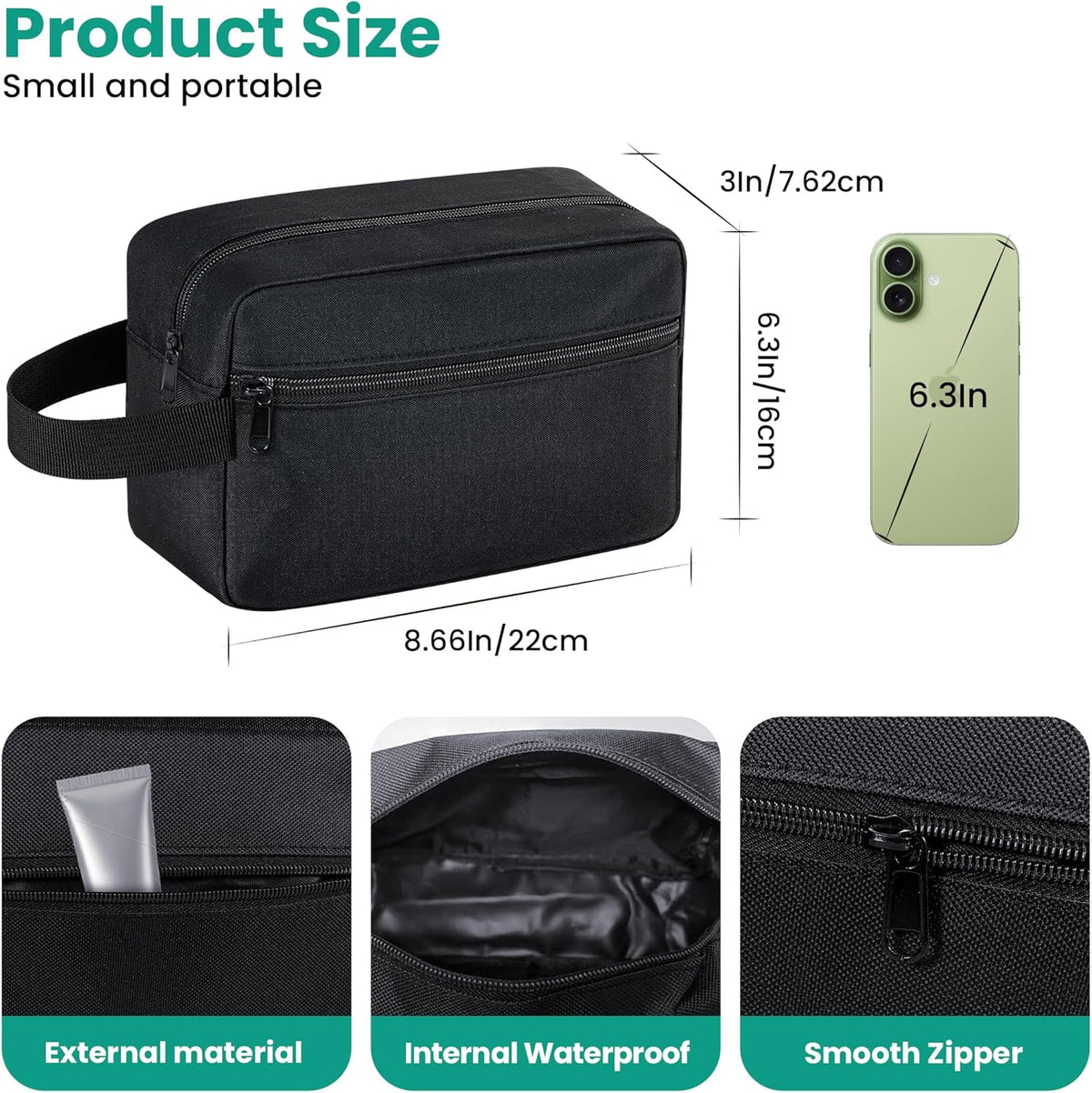 Travel Toiletry bag for Women and Men,Small Cosmetic Bag Hanging Lightweight Makeup Bag Small Tool Bag Travel Organizer accessories for Women Men - Black