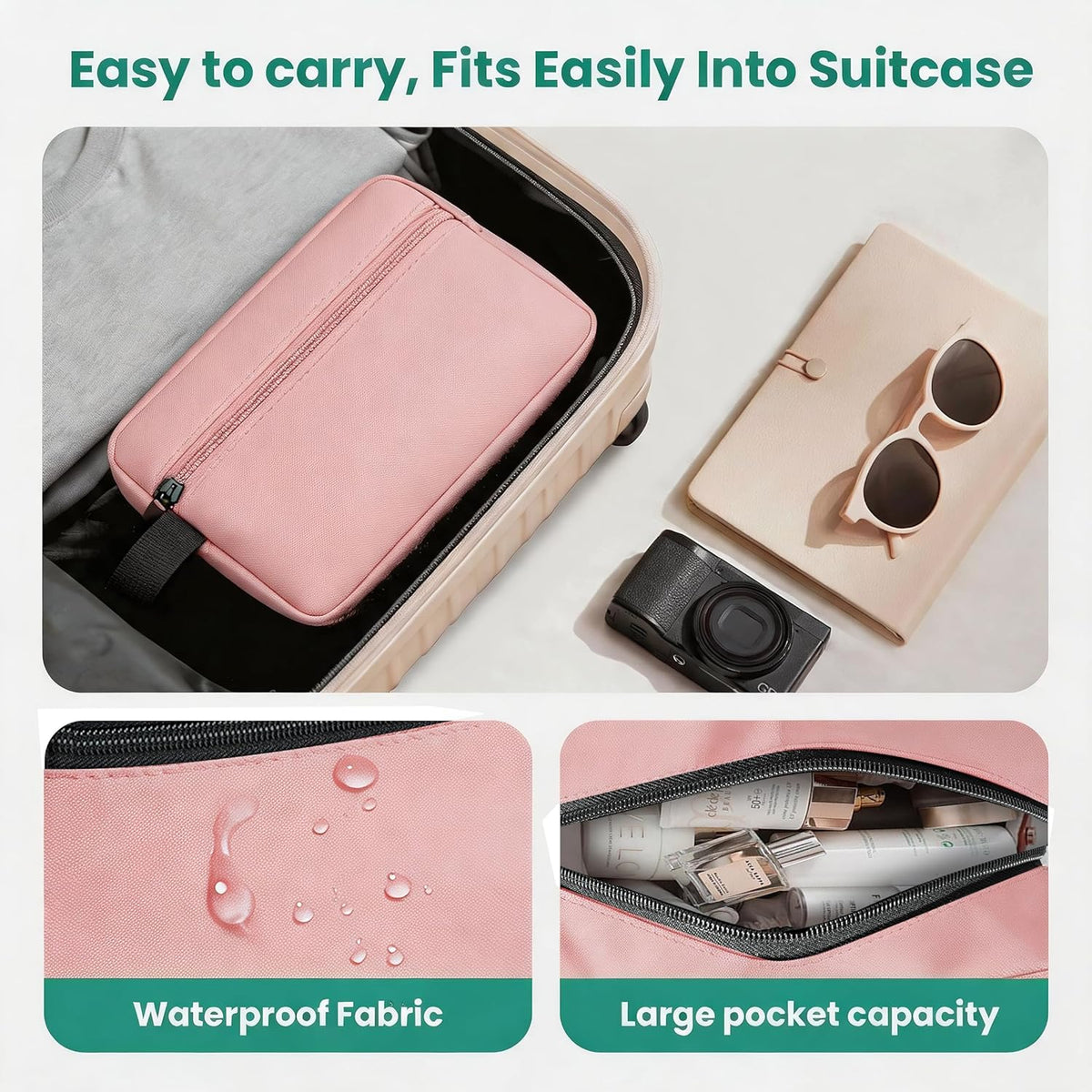Travel Toiletry bag for Women and Men,Small Cosmetic Bag Hanging Lightweight Makeup Bag Small Tool Bag Travel Organizer accessories for Women Men - Black