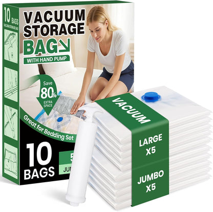 Vacuum Storage Bags,20Pack Vacuum Seal Bags for Clothing,Travel,Clothes,Comforters,Blankets,Pillows-4 Jumbo+4 Large+4 Medium+4 Small+4 Roll Up Space Saving Bag Hand Pump Inclued