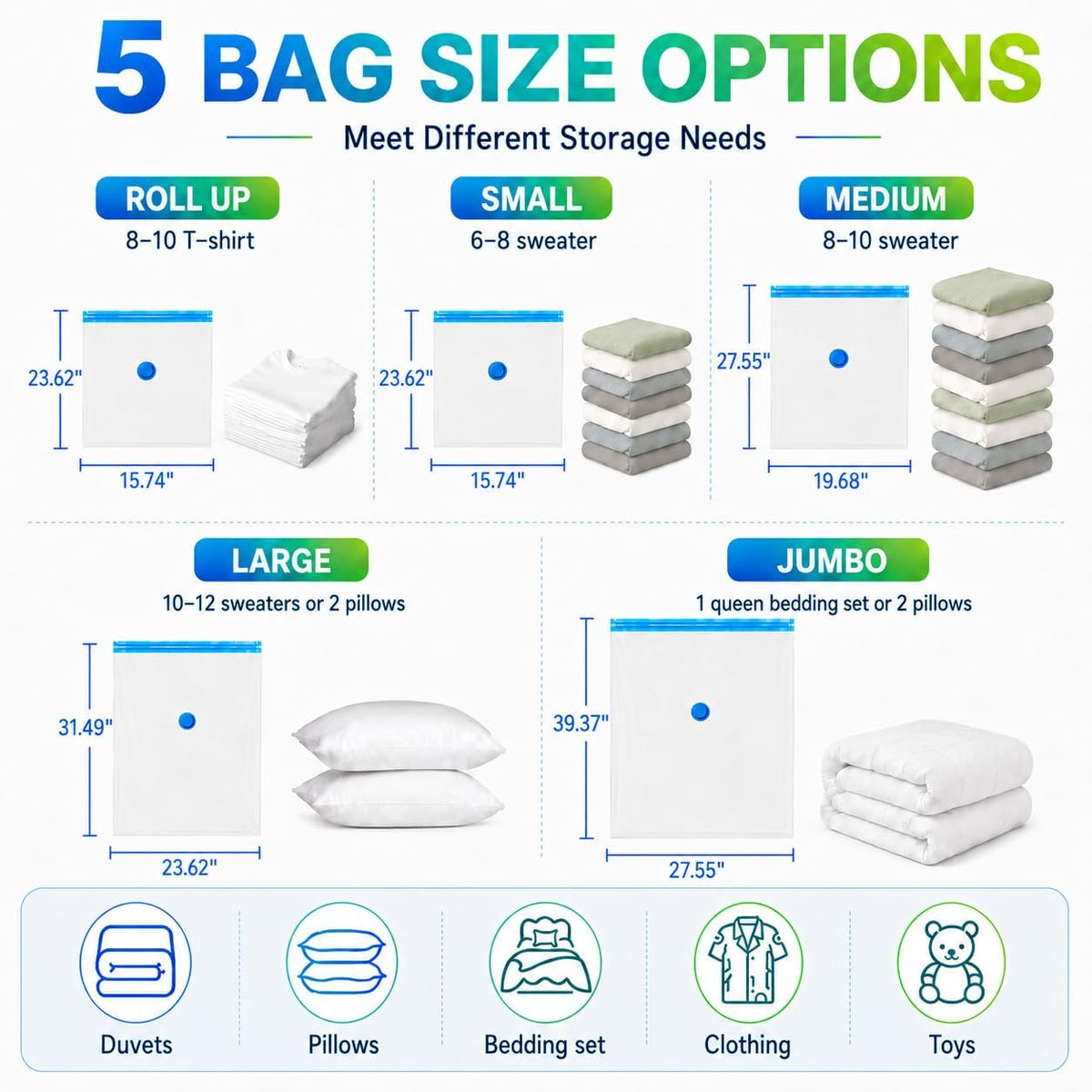 Vacuum Storage Bags,20Pack Vacuum Seal Bags for Clothing,Travel,Clothes,Comforters,Blankets,Pillows-4 Jumbo+4 Large+4 Medium+4 Small+4 Roll Up Space Saving Bag Hand Pump Inclued