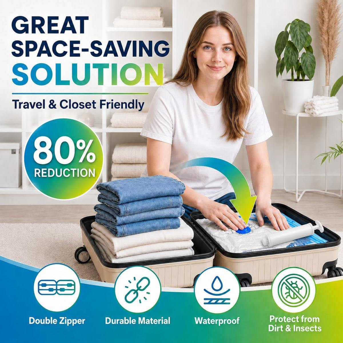 Vacuum Storage Bags,20Pack Vacuum Seal Bags for Clothing,Travel,Clothes,Comforters,Blankets,Pillows-4 Jumbo+4 Large+4 Medium+4 Small+4 Roll Up Space Saving Bag Hand Pump Inclued