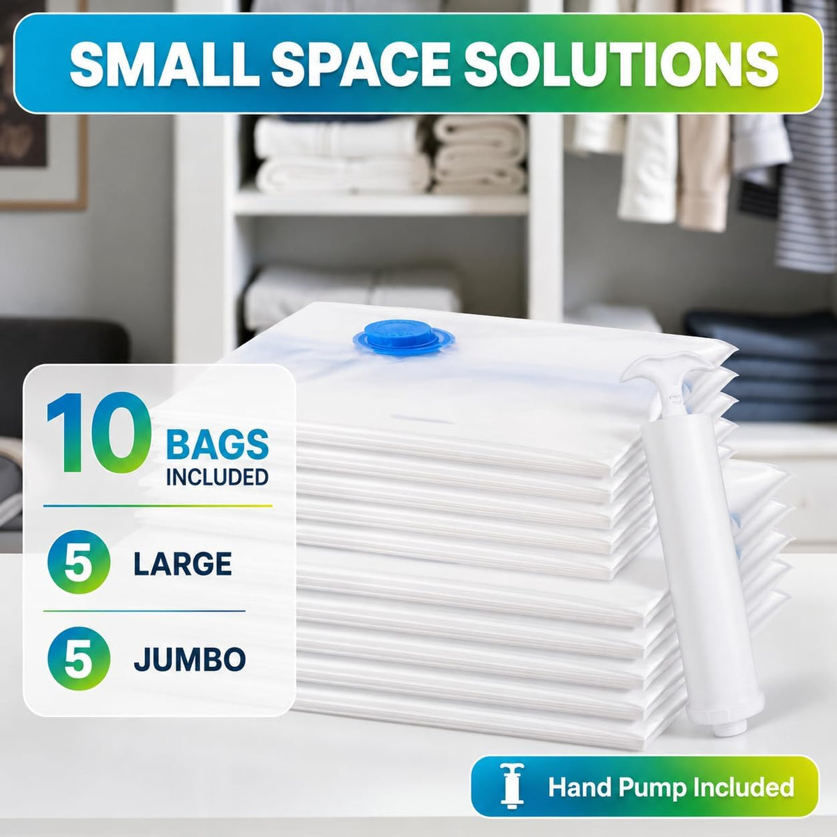 Vacuum Storage Bags,20Pack Vacuum Seal Bags for Clothing,Travel,Clothes,Comforters,Blankets,Pillows-4 Jumbo+4 Large+4 Medium+4 Small+4 Roll Up Space Saving Bag Hand Pump Inclued