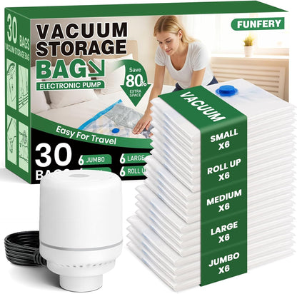 Vacuum Storage Bags,20Pack Vacuum Seal Bags for Clothing,Travel,Clothes,Comforters,Blankets,Pillows-4 Jumbo+4 Large+4 Medium+4 Small+4 Roll Up Space Saving Bag Hand Pump Inclued