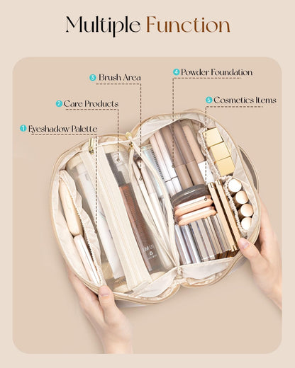 Makeup Bag,Travel Toiletry Bag,Cosmetic Bag for Women PU Leather Portable Make up Bag for Skincare, Brushes & Travel Essentials-Pink