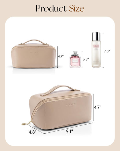 Makeup Bag,Travel Toiletry Bag,Cosmetic Bag for Women PU Leather Portable Make up Bag for Skincare, Brushes & Travel Essentials-Pink