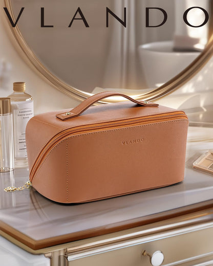 Makeup Bag,Travel Toiletry Bag,Cosmetic Bag for Women PU Leather Portable Make up Bag for Skincare, Brushes & Travel Essentials-Pink