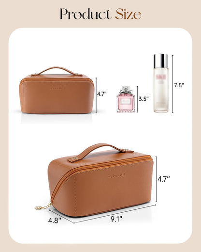 Makeup Bag,Travel Toiletry Bag,Cosmetic Bag for Women PU Leather Portable Make up Bag for Skincare, Brushes & Travel Essentials-Pink
