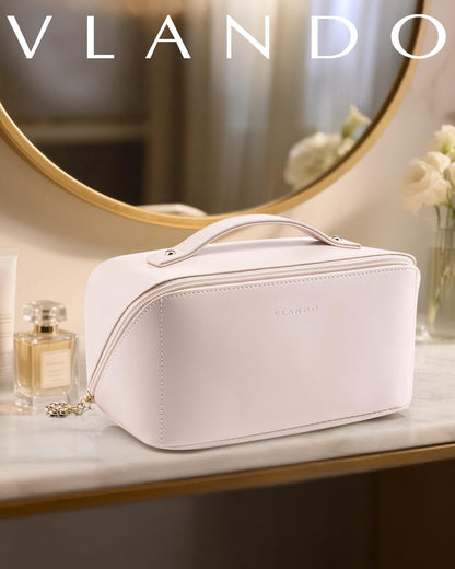 Makeup Bag,Travel Toiletry Bag,Cosmetic Bag for Women PU Leather Portable Make up Bag for Skincare, Brushes & Travel Essentials-Pink