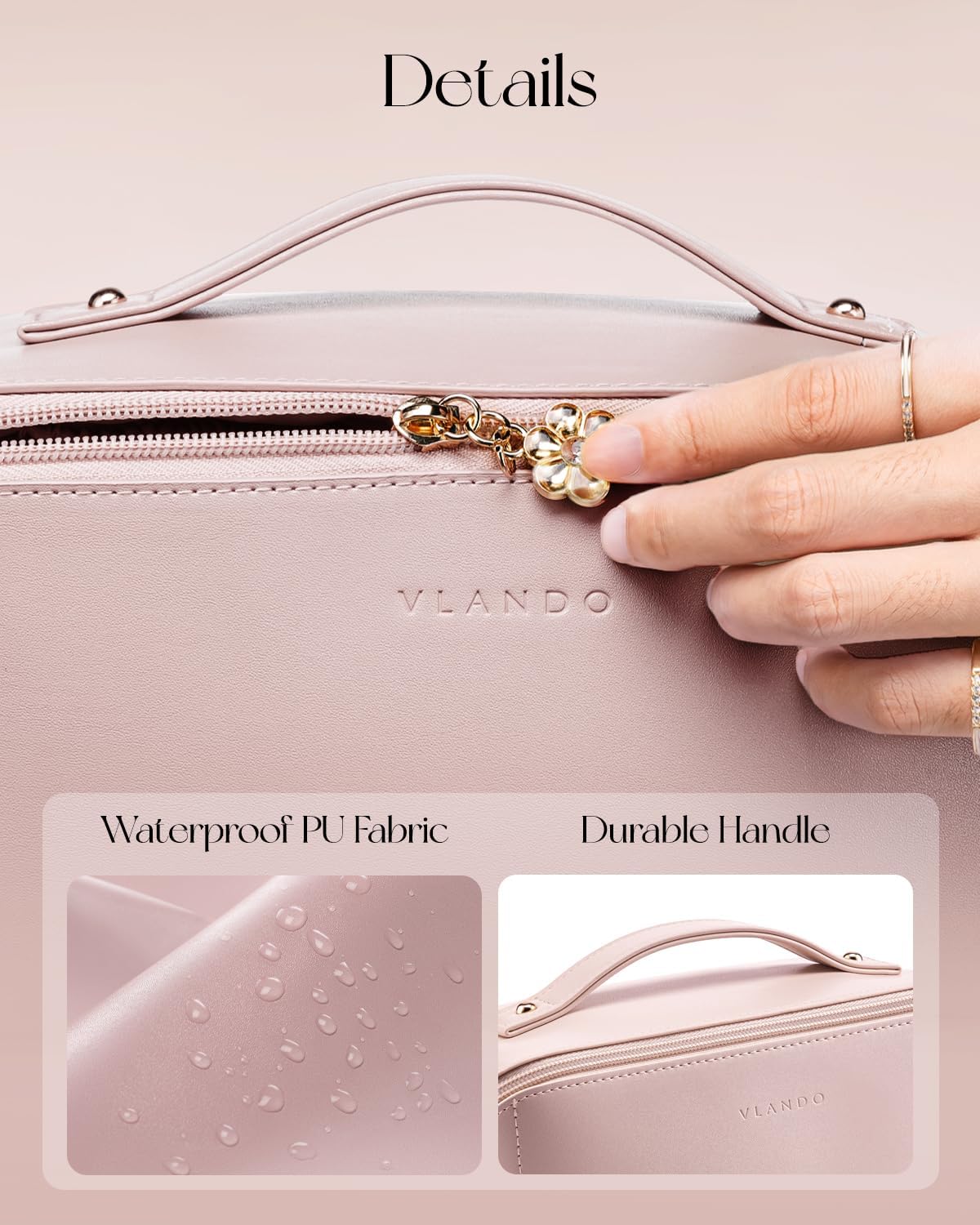 Makeup Bag,Travel Toiletry Bag,Cosmetic Bag for Women PU Leather Portable Make up Bag for Skincare, Brushes & Travel Essentials-Pink