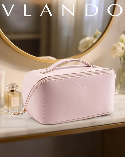 Makeup Bag,Travel Toiletry Bag,Cosmetic Bag for Women PU Leather Portable Make up Bag for Skincare, Brushes & Travel Essentials-Pink