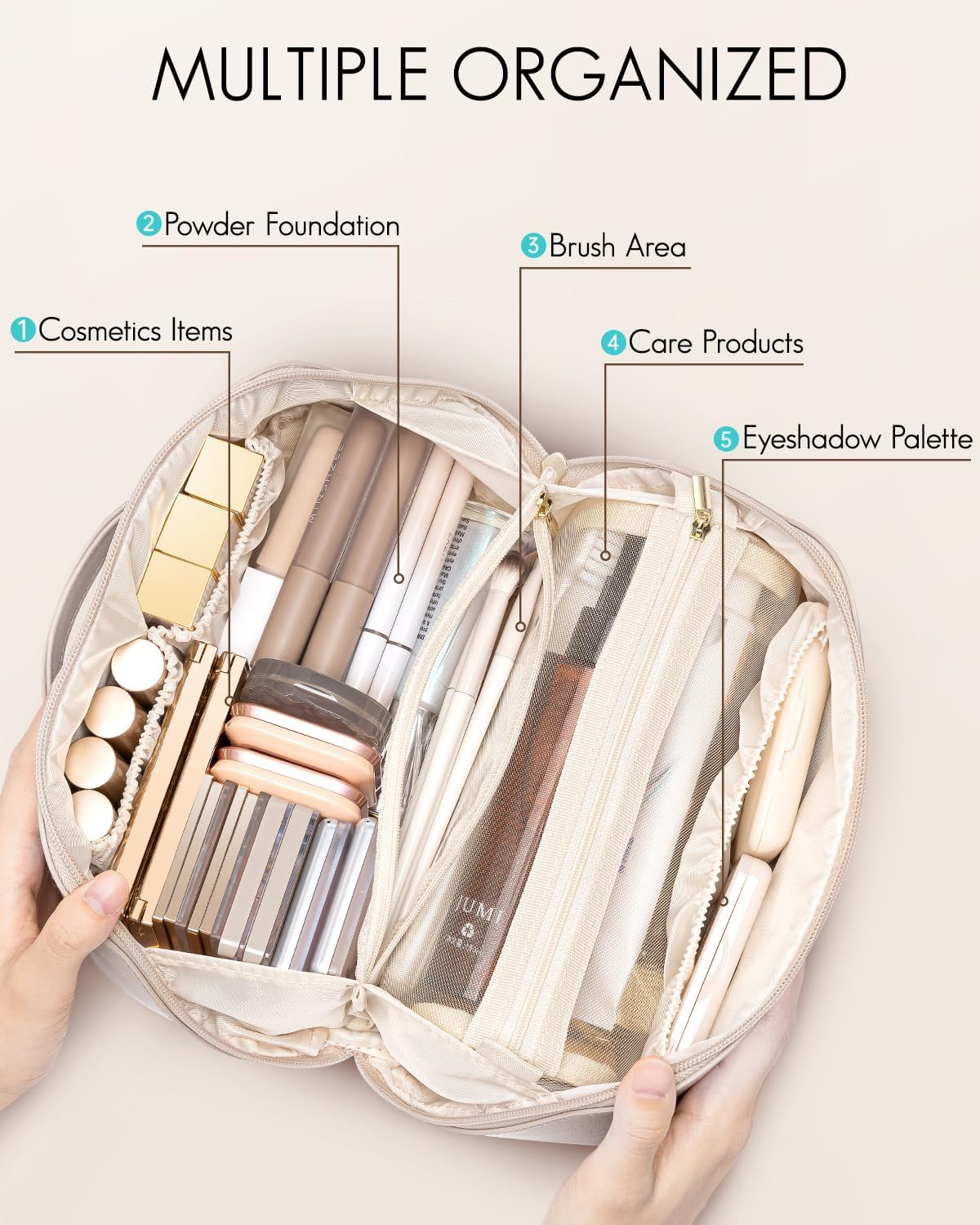 Makeup Bag,Travel Toiletry Bag,Cosmetic Bag for Women PU Leather Portable Make up Bag for Skincare, Brushes & Travel Essentials-Pink