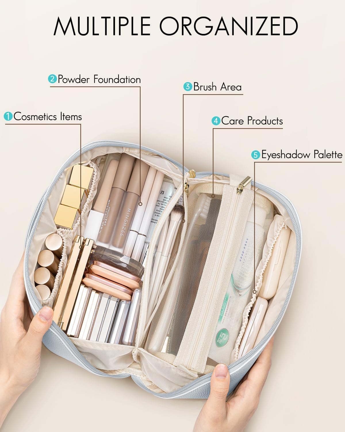 Makeup Bag,Travel Toiletry Bag,Cosmetic Bag for Women PU Leather Portable Make up Bag for Skincare, Brushes & Travel Essentials-Pink