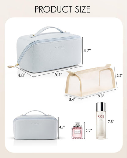 Makeup Bag,Travel Toiletry Bag,Cosmetic Bag for Women PU Leather Portable Make up Bag for Skincare, Brushes & Travel Essentials-Pink