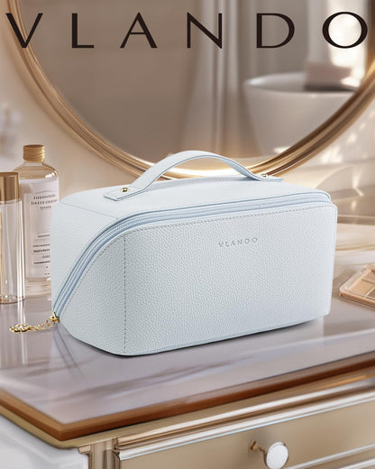 Makeup Bag,Travel Toiletry Bag,Cosmetic Bag for Women PU Leather Portable Make up Bag for Skincare, Brushes & Travel Essentials-Pink