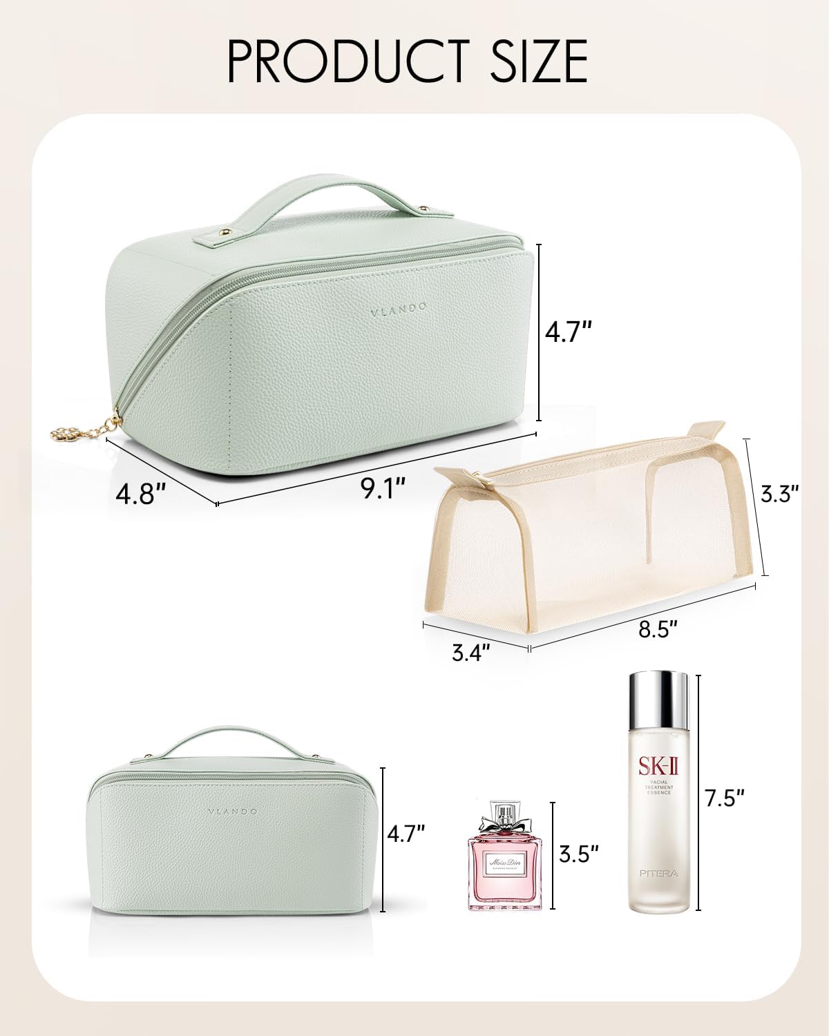 Makeup Bag,Travel Toiletry Bag,Cosmetic Bag for Women PU Leather Portable Make up Bag for Skincare, Brushes & Travel Essentials-Pink