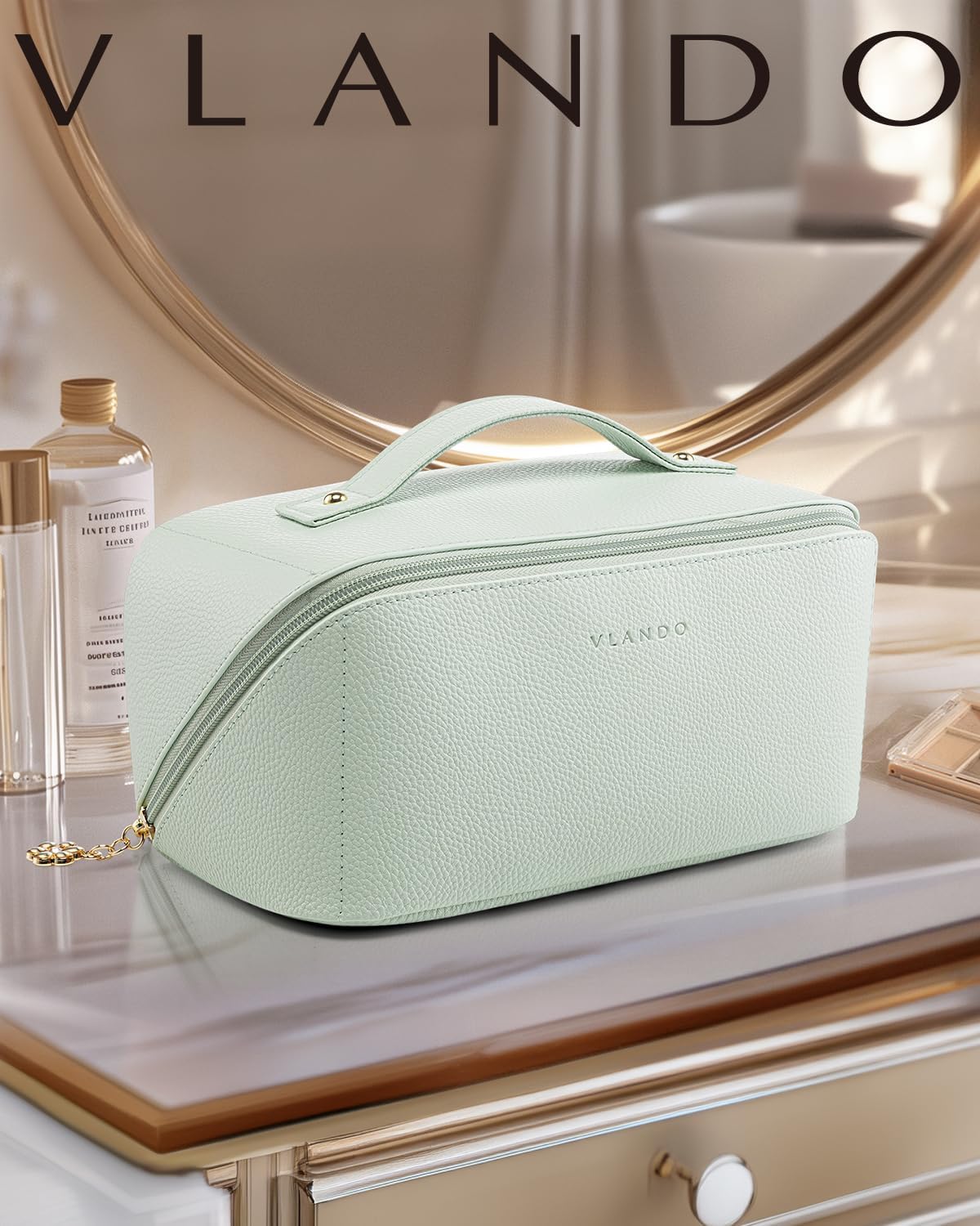 Makeup Bag,Travel Toiletry Bag,Cosmetic Bag for Women PU Leather Portable Make up Bag for Skincare, Brushes & Travel Essentials-Pink