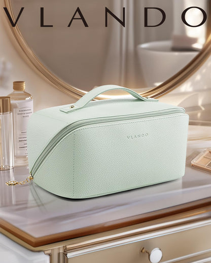 Makeup Bag,Travel Toiletry Bag,Cosmetic Bag for Women PU Leather Portable Make up Bag for Skincare, Brushes & Travel Essentials-Pink