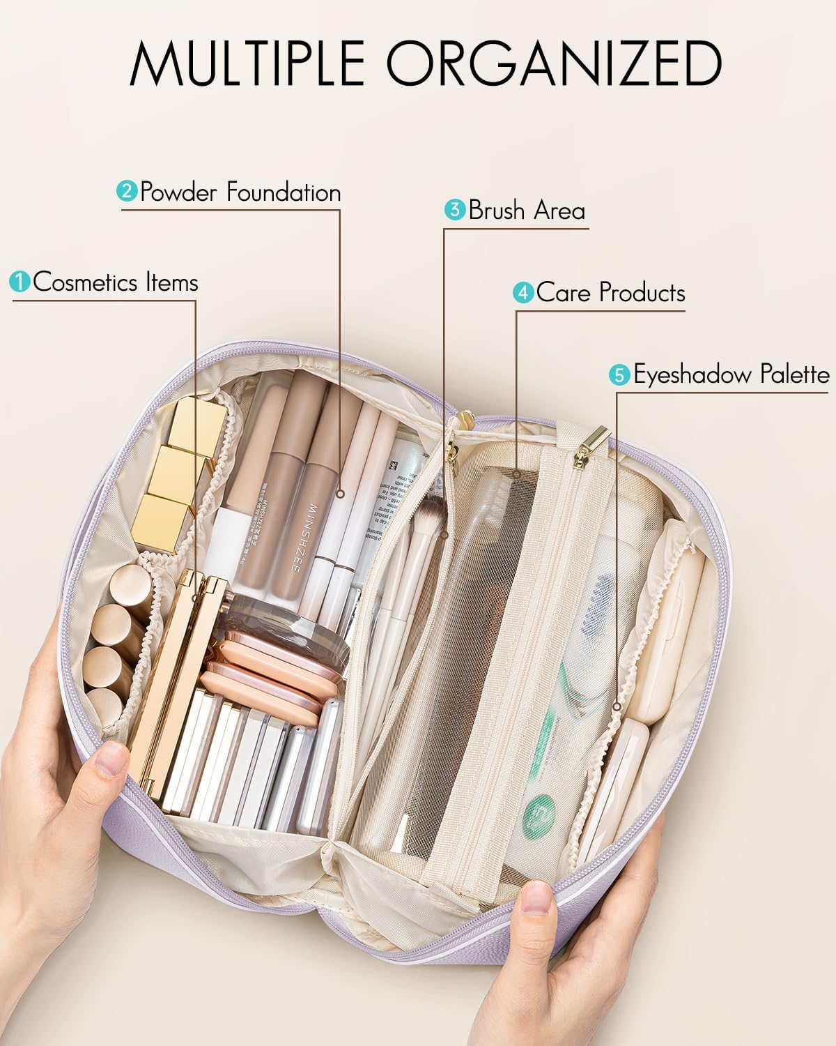 Makeup Bag,Travel Toiletry Bag,Cosmetic Bag for Women PU Leather Portable Make up Bag for Skincare, Brushes & Travel Essentials-Pink