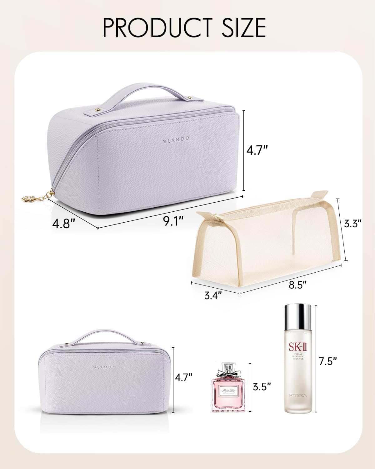 Makeup Bag,Travel Toiletry Bag,Cosmetic Bag for Women PU Leather Portable Make up Bag for Skincare, Brushes & Travel Essentials-Pink