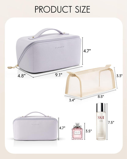 Makeup Bag,Travel Toiletry Bag,Cosmetic Bag for Women PU Leather Portable Make up Bag for Skincare, Brushes & Travel Essentials-Pink