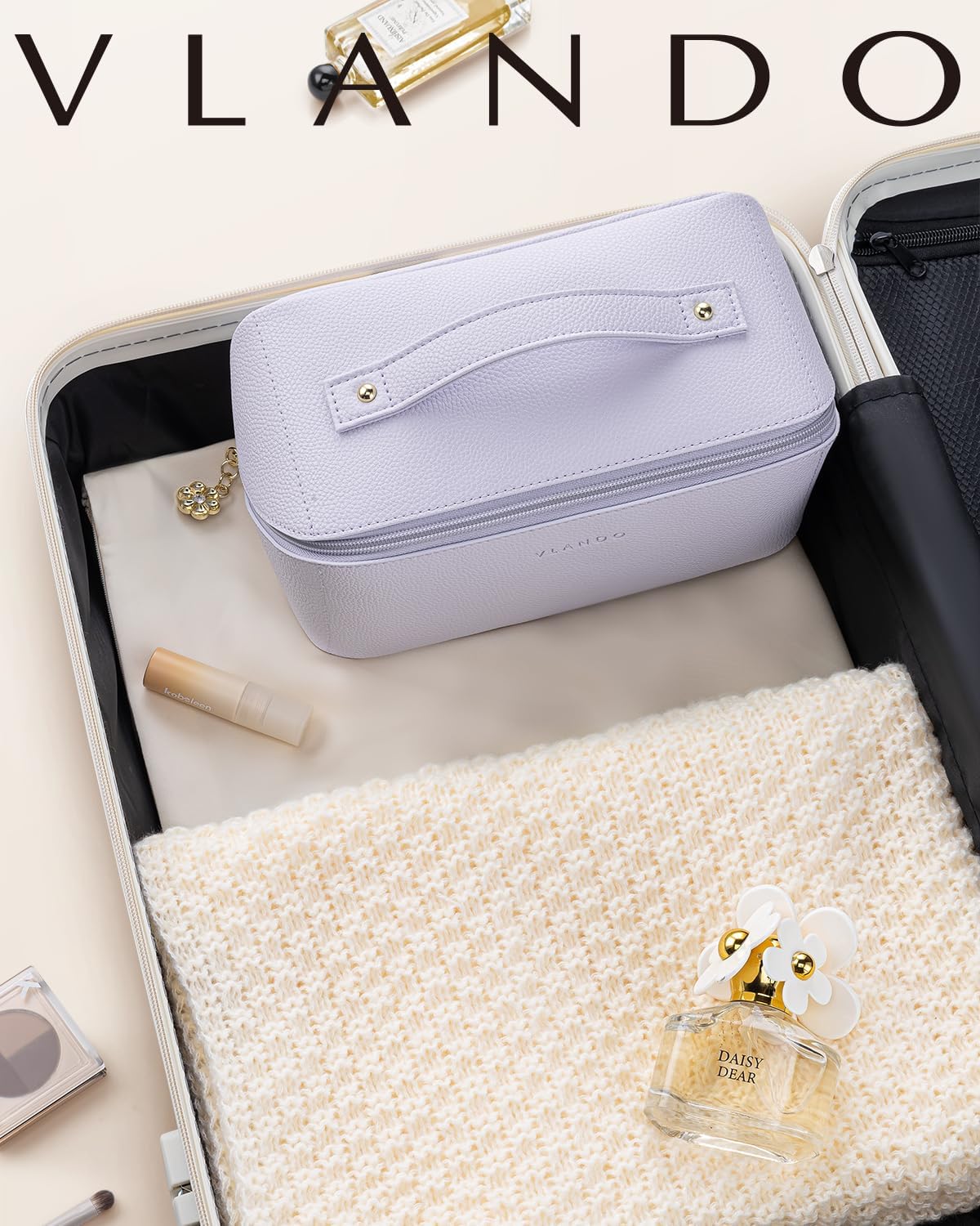Makeup Bag,Travel Toiletry Bag,Cosmetic Bag for Women PU Leather Portable Make up Bag for Skincare, Brushes & Travel Essentials-Pink