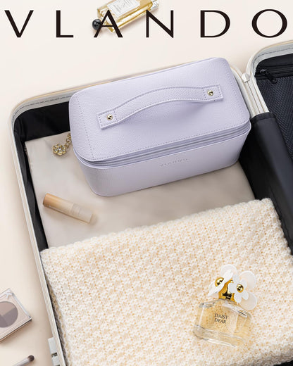 Makeup Bag,Travel Toiletry Bag,Cosmetic Bag for Women PU Leather Portable Make up Bag for Skincare, Brushes & Travel Essentials-Pink