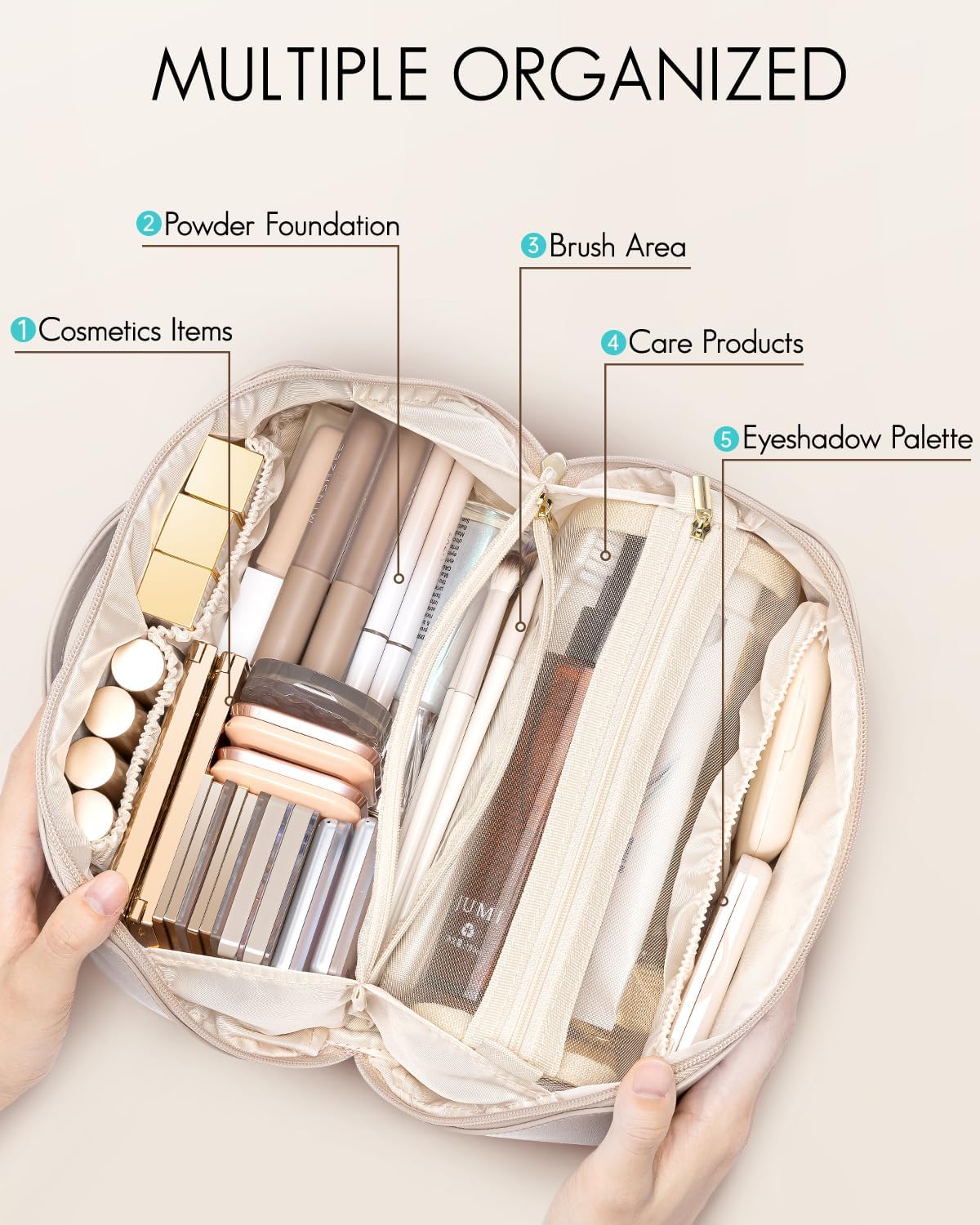 Makeup Bag,Travel Toiletry Bag,Cosmetic Bag for Women PU Leather Portable Make up Bag for Skincare, Brushes & Travel Essentials-Pink