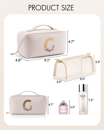Makeup Bag,Travel Toiletry Bag,Cosmetic Bag for Women PU Leather Portable Make up Bag for Skincare, Brushes & Travel Essentials-Pink