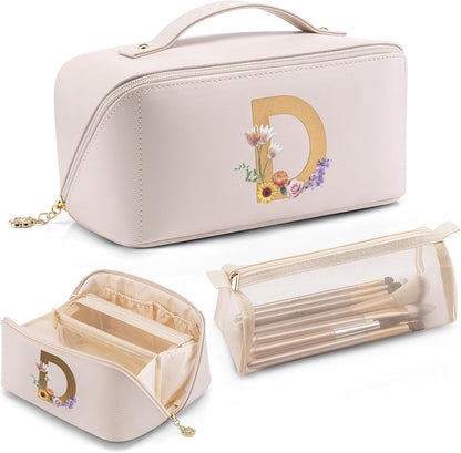 Makeup Bag,Travel Toiletry Bag,Cosmetic Bag for Women PU Leather Portable Make up Bag for Skincare, Brushes & Travel Essentials-Pink