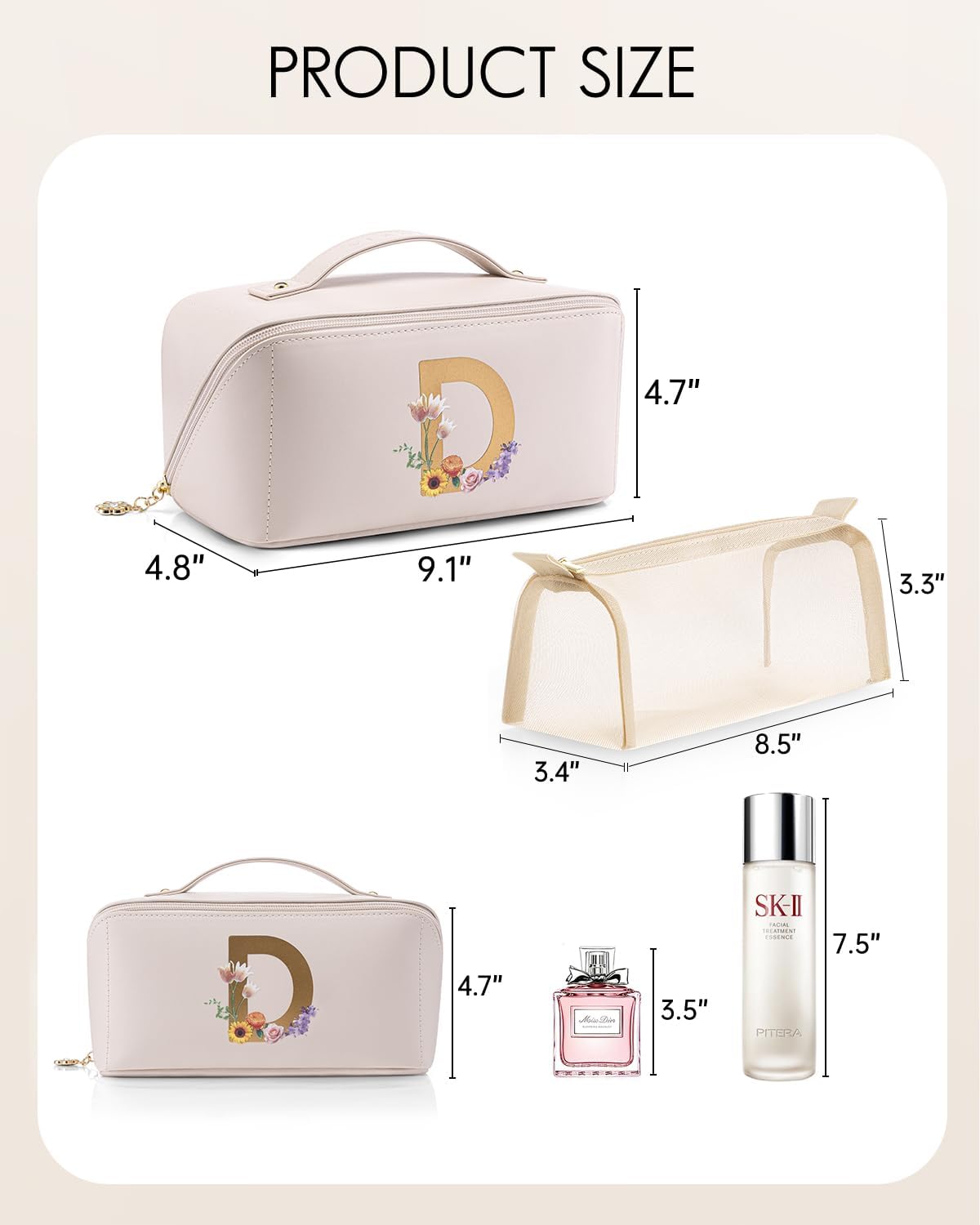 Makeup Bag,Travel Toiletry Bag,Cosmetic Bag for Women PU Leather Portable Make up Bag for Skincare, Brushes & Travel Essentials-Pink