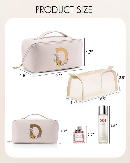 Makeup Bag,Travel Toiletry Bag,Cosmetic Bag for Women PU Leather Portable Make up Bag for Skincare, Brushes & Travel Essentials-Pink