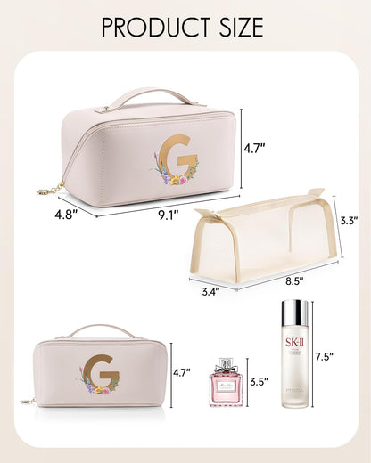 Makeup Bag,Travel Toiletry Bag,Cosmetic Bag for Women PU Leather Portable Make up Bag for Skincare, Brushes & Travel Essentials-Pink