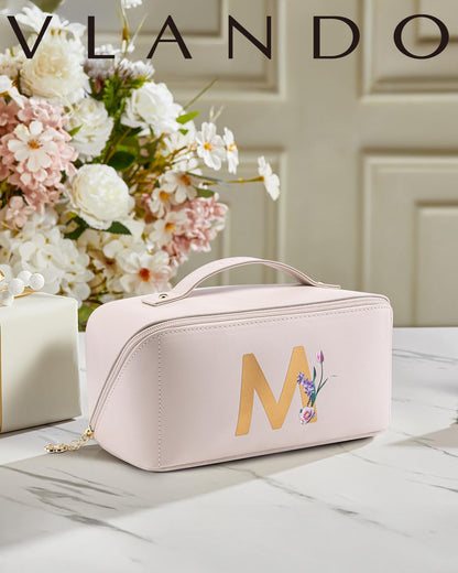 Makeup Bag,Travel Toiletry Bag,Cosmetic Bag for Women PU Leather Portable Make up Bag for Skincare, Brushes & Travel Essentials-Pink