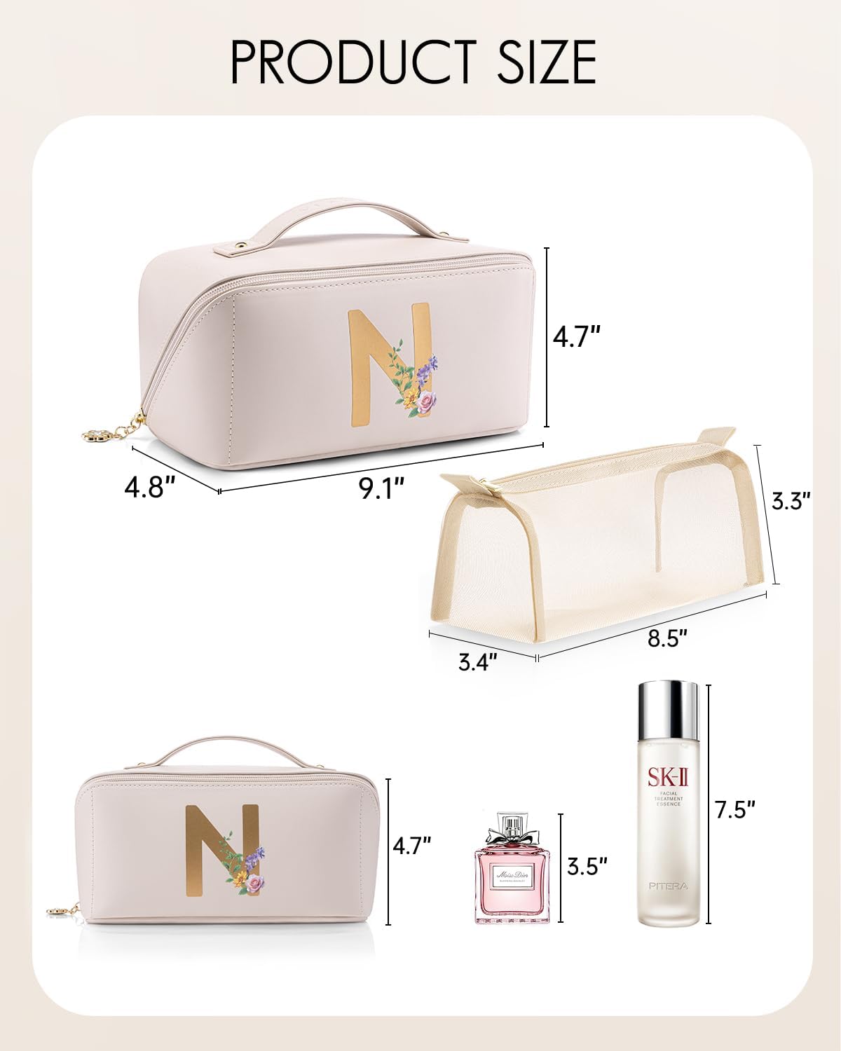 Makeup Bag,Travel Toiletry Bag,Cosmetic Bag for Women PU Leather Portable Make up Bag for Skincare, Brushes & Travel Essentials-Pink