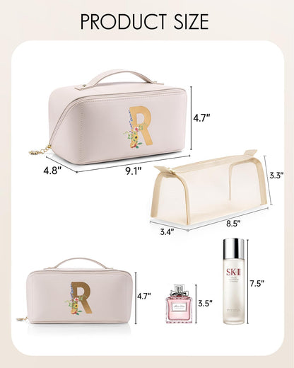 Makeup Bag,Travel Toiletry Bag,Cosmetic Bag for Women PU Leather Portable Make up Bag for Skincare, Brushes & Travel Essentials-Pink