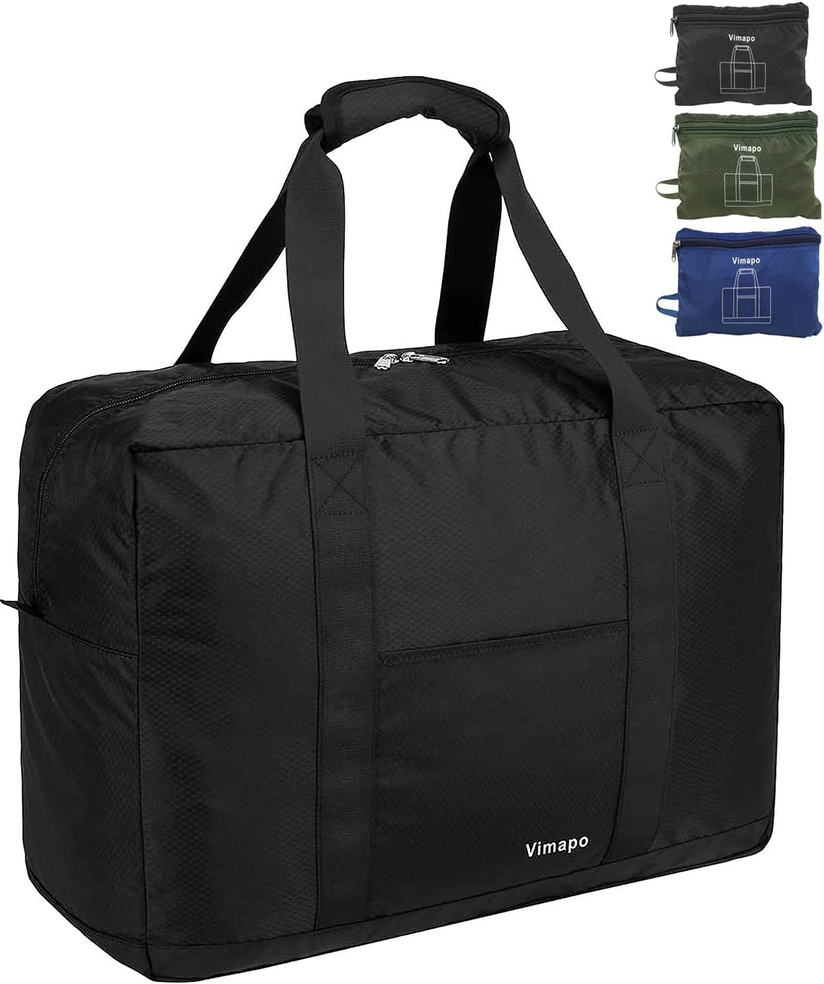 Foldable Travel Duffle Bag with Trolley Sleeve 40L Capacity, Lightweight Packable Travel Duffel Bags with the Keyhole Zipper, Weekender Overnight Nylon Carry on Bag for Men & Women, Black