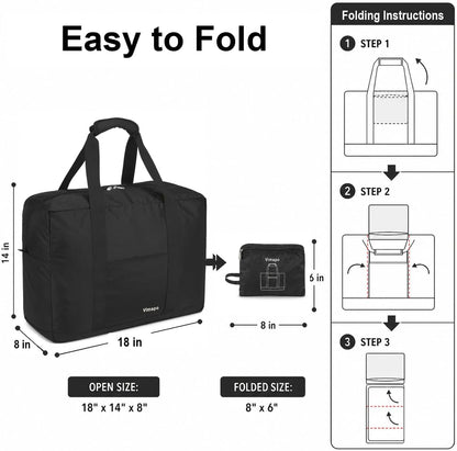Foldable Travel Duffle Bag with Trolley Sleeve 40L Capacity, Lightweight Packable Travel Duffel Bags with the Keyhole Zipper, Weekender Overnight Nylon Carry on Bag for Men & Women, Black