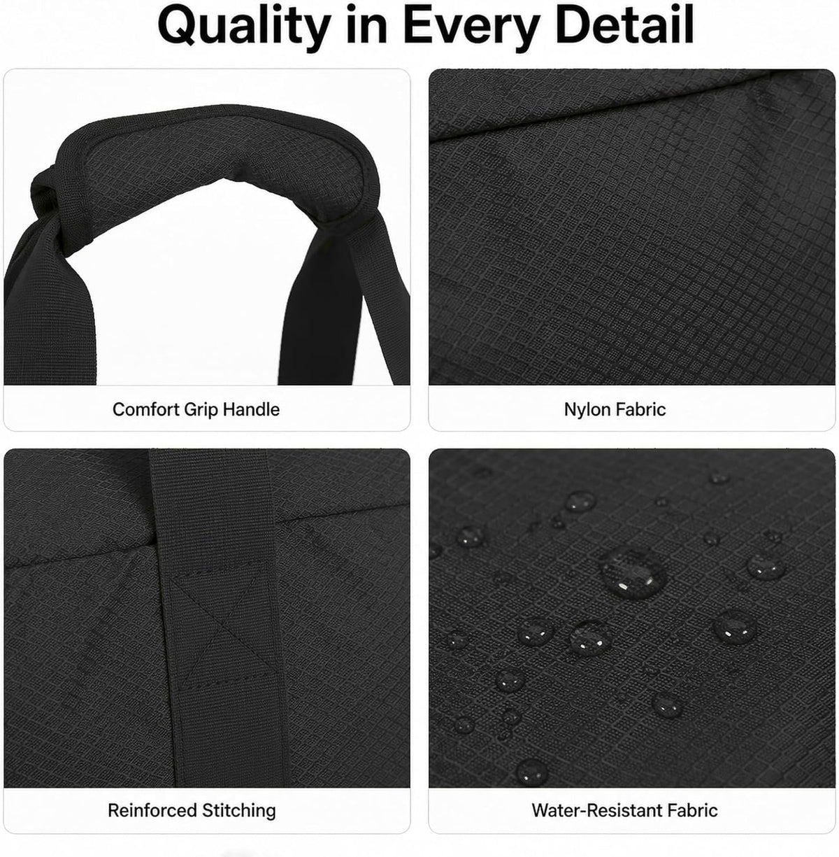 Foldable Travel Duffle Bag with Trolley Sleeve 40L Capacity, Lightweight Packable Travel Duffel Bags with the Keyhole Zipper, Weekender Overnight Nylon Carry on Bag for Men & Women, Black